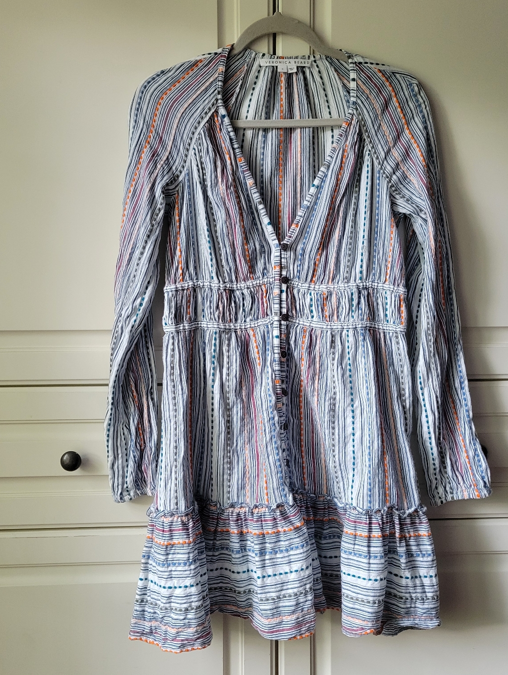 Veronica Beard Suzie Striped Mini Dress With Long Sleeves Size S